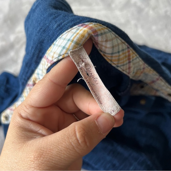 Free People Stretch Denim Knit Button Down Shirt Dress - Picture 7 of 10